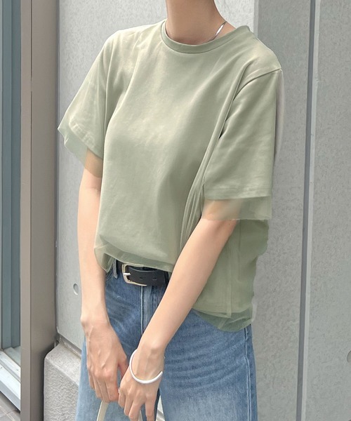 Futier land(フューティアランド)の「レイヤードシアーチュールTシャツ(Tシャツ/カットソー・レディース・ホワイト/ミント/グレイッシュベージュ・MEDIUM/LARGE/X-LARGE)」の10枚目の写真
