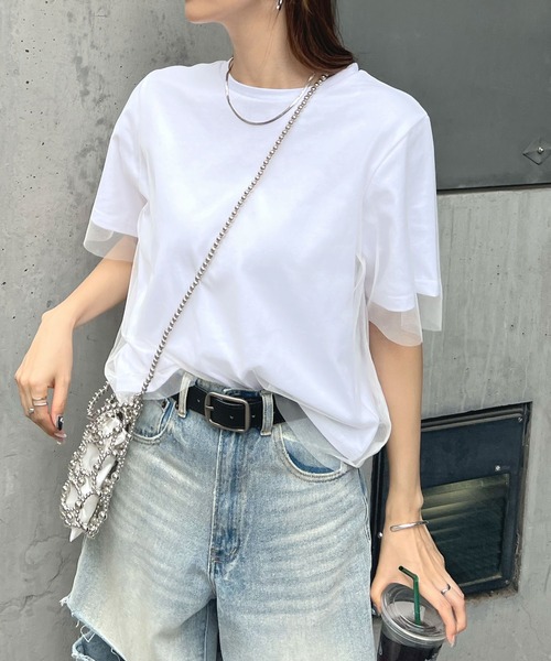 Futier land(フューティアランド)の「レイヤードシアーチュールTシャツ(Tシャツ/カットソー・レディース・ホワイト/ミント/グレイッシュベージュ・MEDIUM/LARGE/X-LARGE)」の15枚目の写真