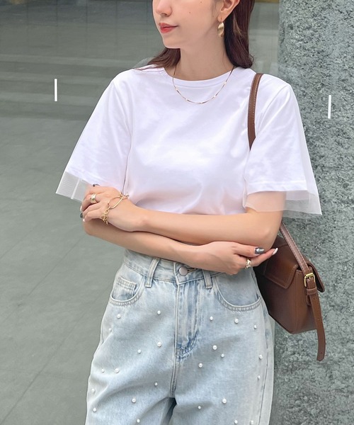Futier land(フューティアランド)の「レイヤードシアーチュールTシャツ(Tシャツ/カットソー・レディース・ホワイト/ミント/グレイッシュベージュ・MEDIUM/LARGE/X-LARGE)」の19枚目の写真
