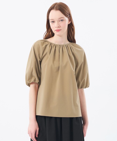 MACKINTOSH PHILOSOPHY（ﾏｯｷﾝﾄｯｼｭ ﾌｨﾛｿﾌｨｰ）の「サマーサッカーギャザーブラウス（シャツ/ブラウス・レディース・ベージュ/ブラック/グリーン・34/36/38）」の3枚目の写真