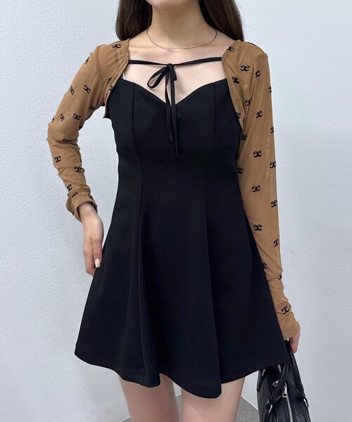 mline（エムライン）の「[mline]フレアタイトミニワンピ（ワンピース・レディース・ブラック/オフホワイト・1/2）」の2枚目の写真