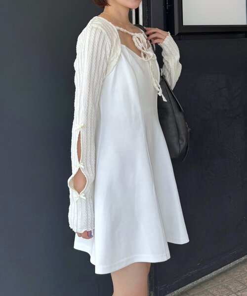mline（エムライン）の「[mline]フレアタイトミニワンピ（ワンピース・レディース・ブラック/オフホワイト・1/2）」の5枚目の写真