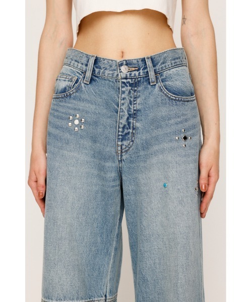 SLY(スライ)の「STUDS SEAM DESIGN FLARE PT-B スタッズ シームデザイン フレアパンツ ビー 秋服(デニムパンツ・レディース・ブルー・1/2)」の8枚目の写真