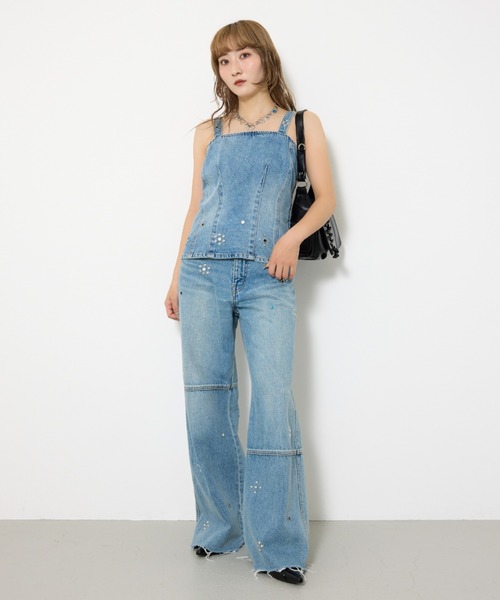 SLY(スライ)の「STUDS SEAM DESIGN FLARE PT-B スタッズ シームデザイン フレアパンツ ビー 秋服(デニムパンツ・レディース・ブルー・1/2)」の14枚目の写真