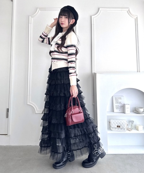 Loueme(ルエム)の「チュールオーガンジーティアードスカート(スカート・レディース・ピンク/ブラウン/アイボリー/ブラック・FREE)」の9枚目の写真