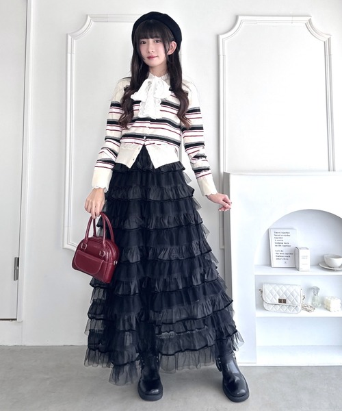 Loueme(ルエム)の「チュールオーガンジーティアードスカート(スカート・レディース・ピンク/ブラウン/アイボリー/ブラック・FREE)」の10枚目の写真