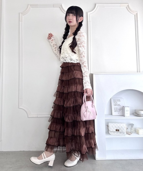 Loueme(ルエム)の「チュールオーガンジーティアードスカート(スカート・レディース・ピンク/ブラウン/アイボリー/ブラック・FREE)」の21枚目の写真