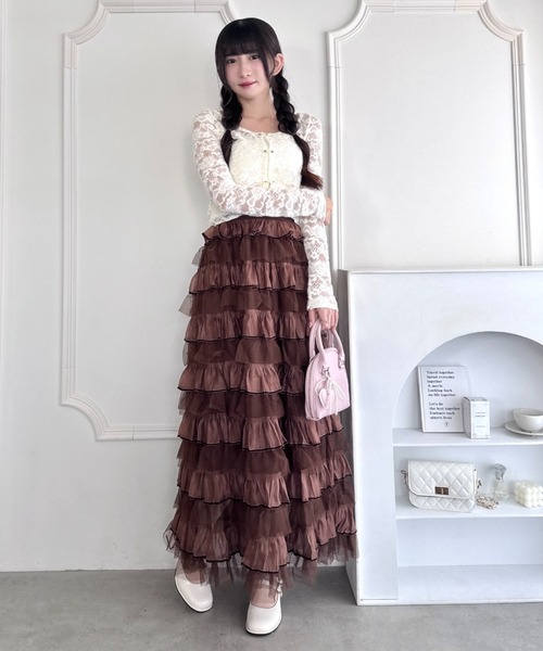 Loueme(ルエム)の「チュールオーガンジーティアードスカート(スカート・レディース・ピンク/ブラウン/アイボリー/ブラック・FREE)」の20枚目の写真