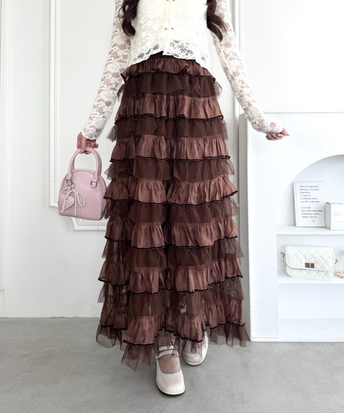 Loueme(ルエム)の「チュールオーガンジーティアードスカート(スカート・レディース・ピンク/ブラウン/アイボリー/ブラック・FREE)」の19枚目の写真