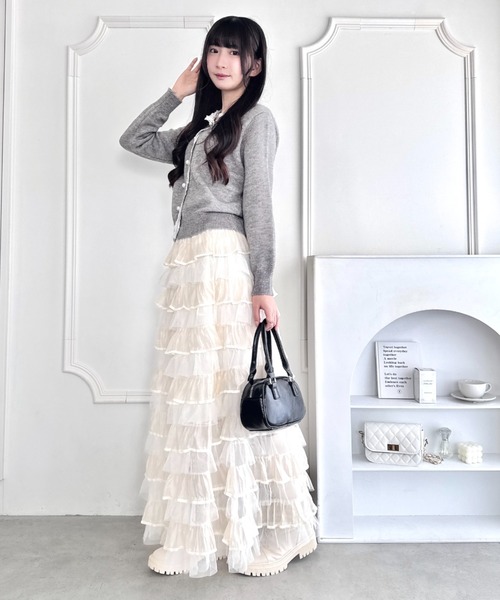 Loueme(ルエム)の「チュールオーガンジーティアードスカート(スカート・レディース・ピンク/ブラウン/アイボリー/ブラック・FREE)」の16枚目の写真
