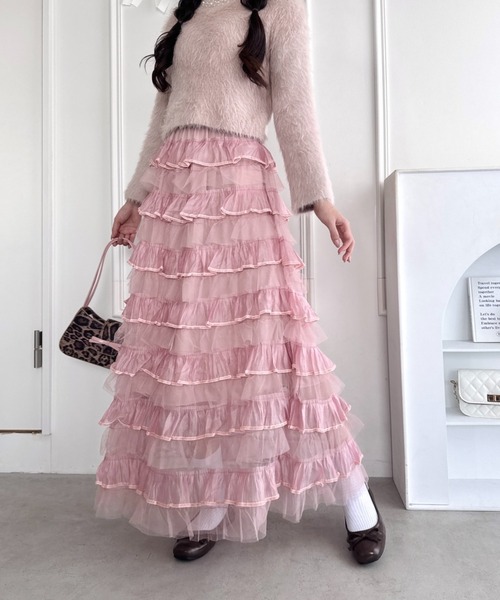 Loueme(ルエム)の「チュールオーガンジーティアードスカート(スカート・レディース・ピンク/ブラウン/アイボリー/ブラック・FREE)」の22枚目の写真