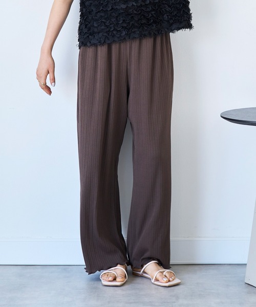 mil(ミル)の「【接触冷感】ランダムリブ リラックスワイドパンツ 【587140】(その他パンツ・レディース・ブラック/ダークブラウン/モカ・S-Short/M-Short/S-Regular)」の2枚目の写真