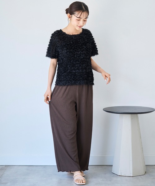 mil(ミル)の「【接触冷感】ランダムリブ リラックスワイドパンツ 【587140】(その他パンツ・レディース・ブラック/ダークブラウン/モカ・S-Short/M-Short/S-Regular)」の15枚目の写真