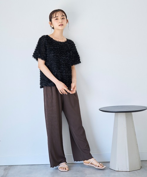 mil(ミル)の「【接触冷感】ランダムリブ リラックスワイドパンツ 【587140】(その他パンツ・レディース・ブラック/ダークブラウン/モカ・S-Short/M-Short/S-Regular)」の14枚目の写真