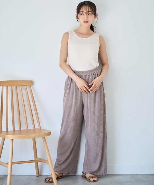 mil(ミル)の「【接触冷感】ランダムリブ リラックスワイドパンツ 【587140】(その他パンツ・レディース・ブラック/ダークブラウン/モカ・S-Short/M-Short/S-Regular)」の12枚目の写真