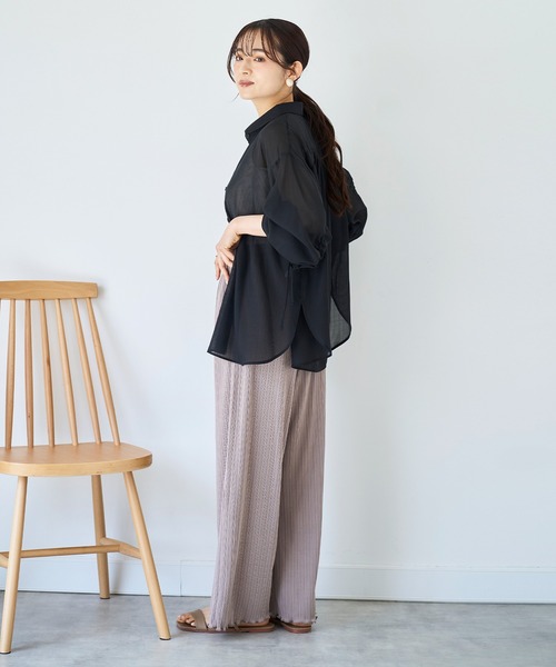 mil(ミル)の「【接触冷感】ランダムリブ リラックスワイドパンツ 【587140】(その他パンツ・レディース・ブラック/ダークブラウン/モカ・S-Short/M-Short/S-Regular)」の8枚目の写真