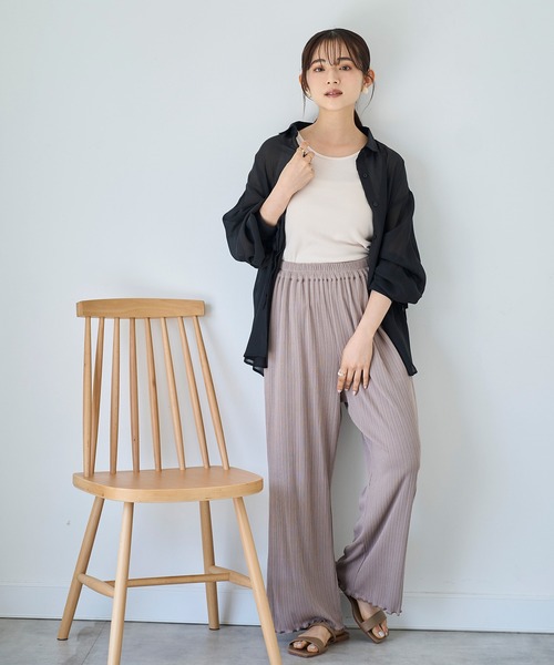 mil(ミル)の「【接触冷感】ランダムリブ リラックスワイドパンツ 【587140】(その他パンツ・レディース・ブラック/ダークブラウン/モカ・S-Short/M-Short/S-Regular)」の13枚目の写真