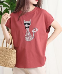 EGLANTINE ネコデザイン刺繍カットソー
