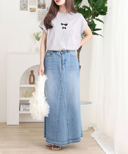 EGLANTINE（エグランティーヌ）の「EGLANTINE ネコデザイン刺繍カットソー（Tシャツ/カットソー・レディース・シルバーグレー/ネイビー/ブラック/ピンク系・38）」の12枚目の写真