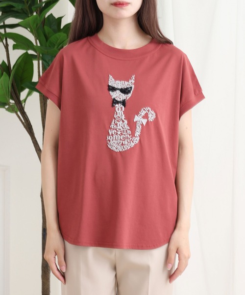 EGLANTINE（エグランティーヌ）の「EGLANTINE ネコデザイン刺繍カットソー（Tシャツ/カットソー・レディース・シルバーグレー/ネイビー/ブラック/ピンク系・38）」の22枚目の写真