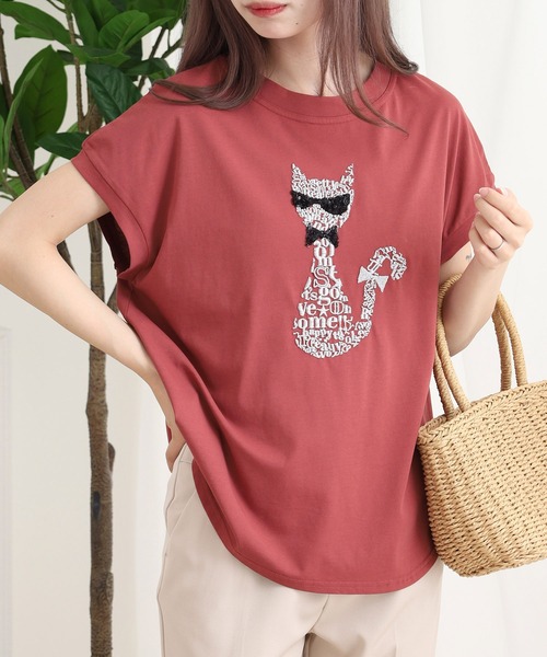 EGLANTINE（エグランティーヌ）の「EGLANTINE ネコデザイン刺繍カットソー（Tシャツ/カットソー・レディース・シルバーグレー/ネイビー/ブラック/ピンク系・38）」の17枚目の写真