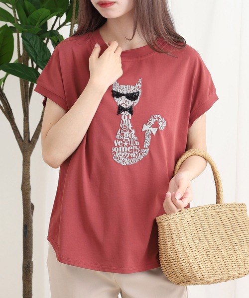 EGLANTINE（エグランティーヌ）の「EGLANTINE ネコデザイン刺繍カットソー（Tシャツ/カットソー・レディース・シルバーグレー/ネイビー/ブラック/ピンク系・38）」の18枚目の写真