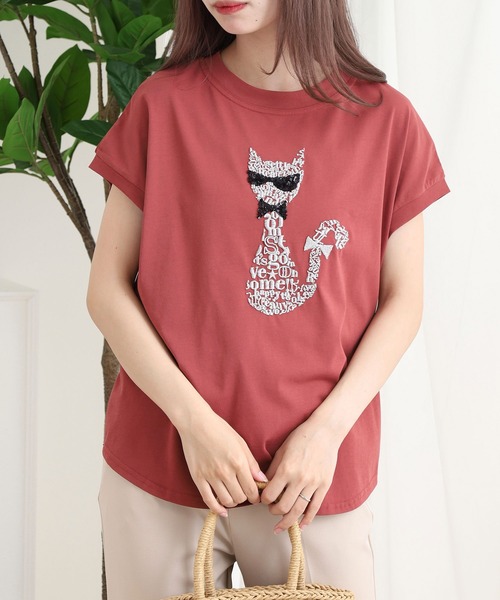 EGLANTINE（エグランティーヌ）の「EGLANTINE ネコデザイン刺繍カットソー（Tシャツ/カットソー・レディース・シルバーグレー/ネイビー/ブラック/ピンク系・38）」の19枚目の写真