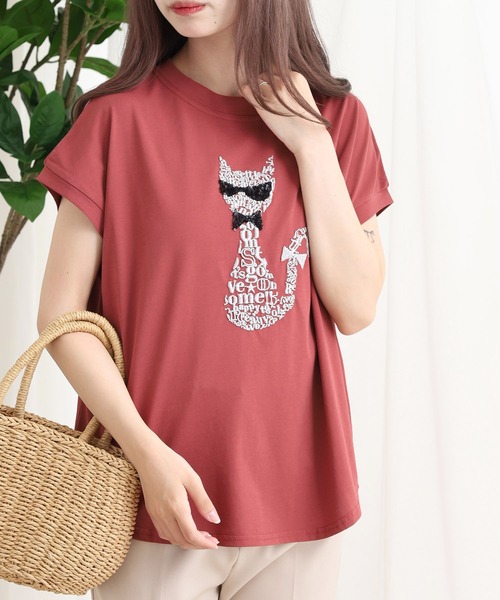 EGLANTINE（エグランティーヌ）の「EGLANTINE ネコデザイン刺繍カットソー（Tシャツ/カットソー・レディース・シルバーグレー/ネイビー/ブラック/ピンク系・38）」の20枚目の写真