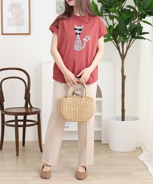 EGLANTINE（エグランティーヌ）の「EGLANTINE ネコデザイン刺繍カットソー（Tシャツ/カットソー・レディース・シルバーグレー/ネイビー/ブラック/ピンク系・38）」の21枚目の写真