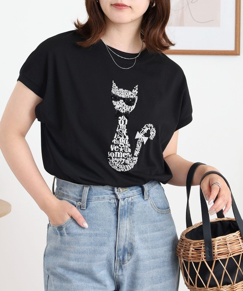 EGLANTINE（エグランティーヌ）の「EGLANTINE ネコデザイン刺繍カットソー（Tシャツ/カットソー・レディース・シルバーグレー/ネイビー/ブラック/ピンク系・38）」の7枚目の写真