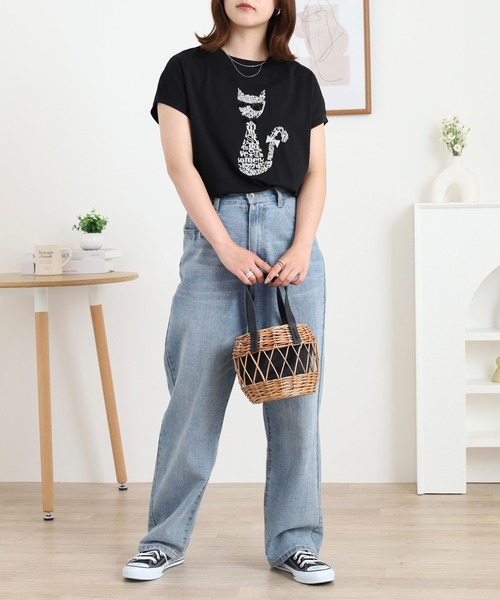 EGLANTINE（エグランティーヌ）の「EGLANTINE ネコデザイン刺繍カットソー（Tシャツ/カットソー・レディース・シルバーグレー/ネイビー/ブラック/ピンク系・38）」の8枚目の写真