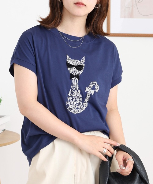 EGLANTINE（エグランティーヌ）の「EGLANTINE ネコデザイン刺繍カットソー（Tシャツ/カットソー・レディース・シルバーグレー/ネイビー/ブラック/ピンク系・38）」の13枚目の写真