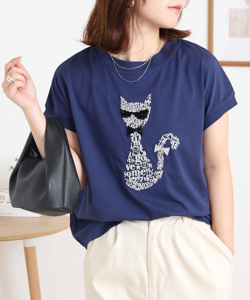 EGLANTINE（エグランティーヌ）の「EGLANTINE ネコデザイン刺繍カットソー（Tシャツ/カットソー・レディース・シルバーグレー/ネイビー/ブラック/ピンク系・38）」の15枚目の写真