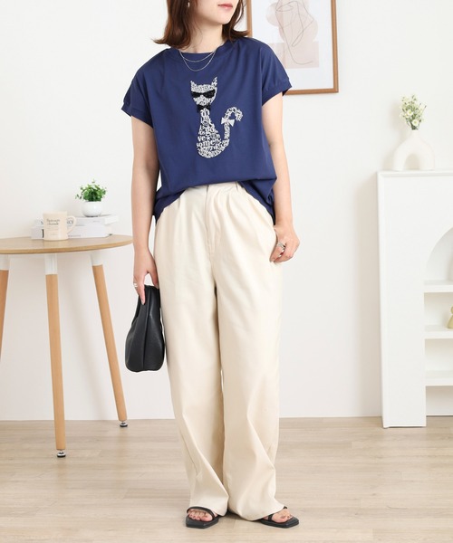 EGLANTINE（エグランティーヌ）の「EGLANTINE ネコデザイン刺繍カットソー（Tシャツ/カットソー・レディース・シルバーグレー/ネイビー/ブラック/ピンク系・38）」の16枚目の写真