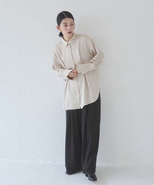 hunch(ハンチ)の「ポリツイル シアーワイドストレートパンツ(その他パンツ・レディース・ブラック/カーキ/ダークブラウン・FREE)」の8枚目の写真