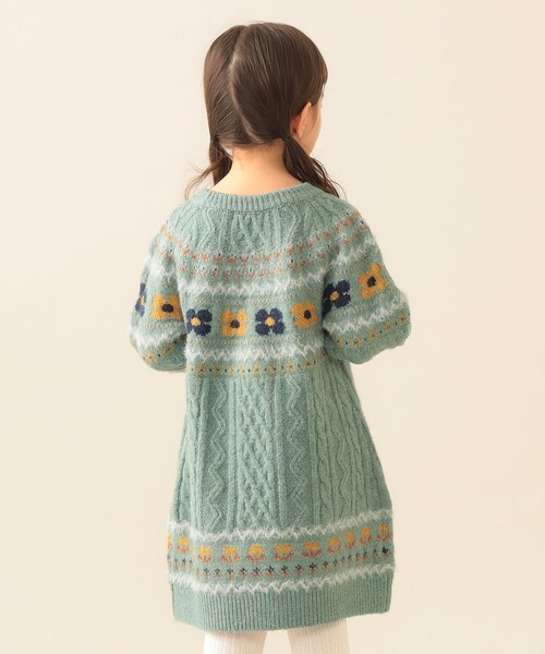 BEAMS mini（ビームスミニ）の「フラワー ケーブル ニット ワンピース 2025FW（90～140cm）（ワンピース・キッズ・ホワイト系その他5/サックスブルー・90/100/110/120/140/130）」の4枚目の写真