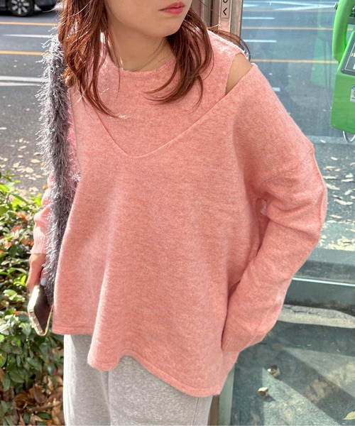 PILIT(ピリット)の「Vネックレイヤードニットset(ニット/セーター・レディース・ホワイト/ピンク/グレー/チャコールグレー・MEDIUM)」の4枚目の写真