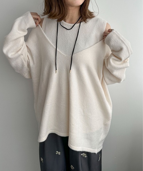 PILIT（ピリット）の「Vネックレイヤードニットset（ニット/セーター