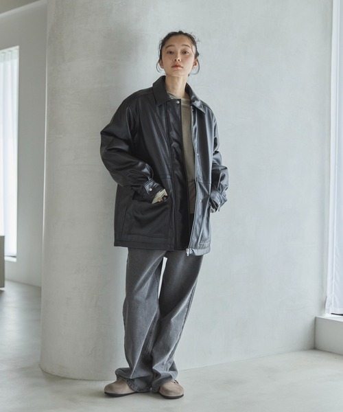 feepur（フェピュール）の「フェイクレザー中綿ブルゾン（その他アウター・レディース・ブラック/ブラウン・MEDIUM）」の3枚目の写真