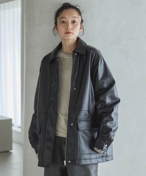 feepur（フェピュール）の「フェイクレザー中綿ブルゾン（その他アウター・レディース・ブラック/ブラウン・MEDIUM）」の10枚目の写真