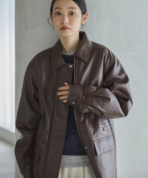 feepur（フェピュール）の「フェイクレザー中綿ブルゾン（その他アウター・レディース・ブラック/ブラウン・MEDIUM）」の18枚目の写真