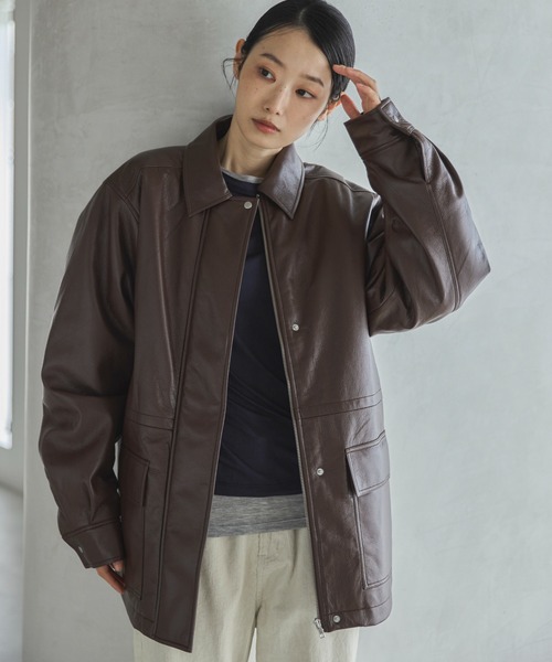 feepur（フェピュール）の「フェイクレザー中綿ブルゾン（その他アウター・レディース・ブラック/ブラウン・MEDIUM）」の19枚目の写真