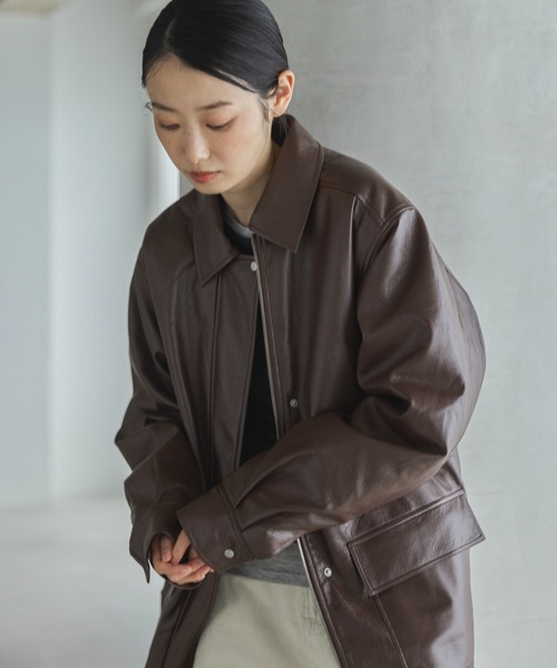 feepur（フェピュール）の「フェイクレザー中綿ブルゾン（その他アウター・レディース・ブラック/ブラウン・MEDIUM）」の22枚目の写真