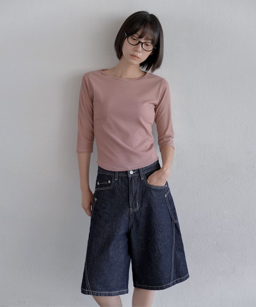 UNE MANSION(ユヌマンション)の「【UNE ORIGINAL】選べるユニークパターンラウンドネック7分丈カットソー(Tシャツ/カットソー・レディース・チャコールグレー/バーガンディー/ネイビー/ブラック・SMALL/MEDIUM)」の7枚目の写真