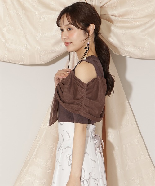 WILLSELECTION（ウィルセレクション）の「チュールオフショルリブニット（ニット/セーター・レディース・ピンク/ダークブラウン/ブラック/オフホワイト・FREE）」の20枚目の写真