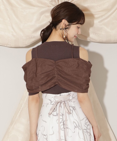 WILLSELECTION（ウィルセレクション）の「チュールオフショルリブニット（ニット/セーター・レディース・ピンク/ダークブラウン/ブラック/オフホワイト・FREE）」の21枚目の写真