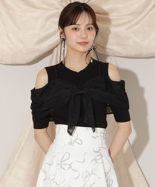 WILLSELECTION（ウィルセレクション）の「チュールオフショルリブニット（ニット/セーター・レディース・ピンク/ダークブラウン/ブラック/オフホワイト・FREE）」の12枚目の写真