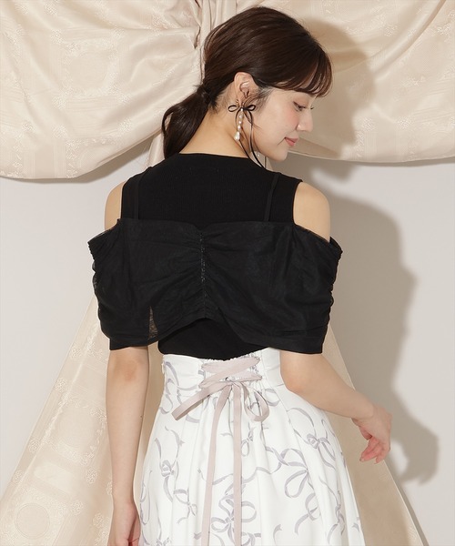 WILLSELECTION（ウィルセレクション）の「チュールオフショルリブニット（ニット/セーター・レディース・ピンク/ダークブラウン/ブラック/オフホワイト・FREE）」の14枚目の写真