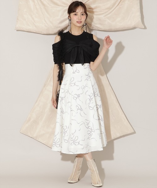 WILLSELECTION（ウィルセレクション）の「チュールオフショルリブニット（ニット/セーター・レディース・ピンク/ダークブラウン/ブラック/オフホワイト・FREE）」の18枚目の写真