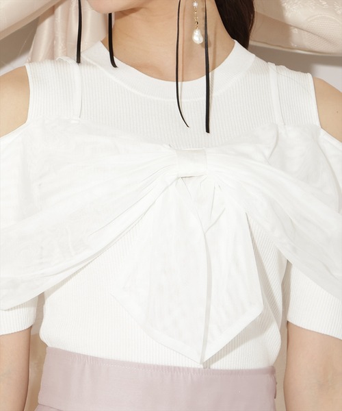 WILLSELECTION（ウィルセレクション）の「チュールオフショルリブニット（ニット/セーター・レディース・ピンク/ダークブラウン/ブラック/オフホワイト・FREE）」の9枚目の写真